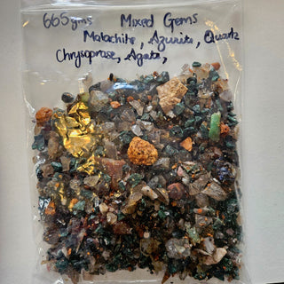 665gms Gemstone Chips Malachite Azurite Chrysoprase Agate Quartz Genuine Gems G2