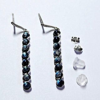 Solid Labradorite Stud Drop Earrings Australian Genuine Gems Silver RRP$160