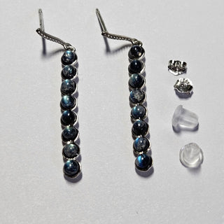 Solid Labradorite Stud Drop Earrings Australian Genuine Gems Silver RRP$160