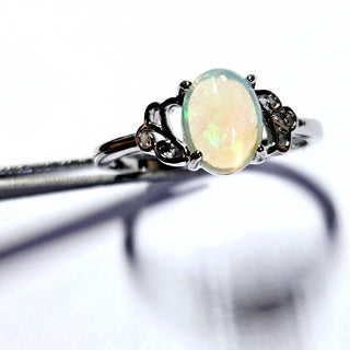 Solid Opal Oval Ring Flourish Adjustable Australian Genuine Gems Silver RRP$160