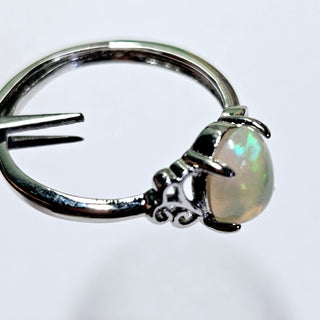 Solid Opal Oval Ring Flourish Adjustable Australian Genuine Gems Silver RRP$160