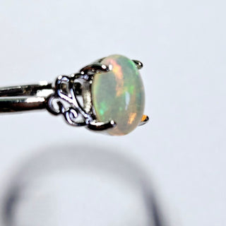 Solid Opal Oval Ring Flourish Adjustable Australian Genuine Gems Silver RRP$160