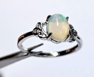Solid Opal Oval Ring Flourish Adjustable Australian Genuine Gems Silver RRP$160