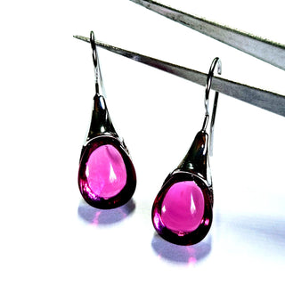 Solid Purple Pink Glass Drop HandMade Earrings Australian Unique Silver Water