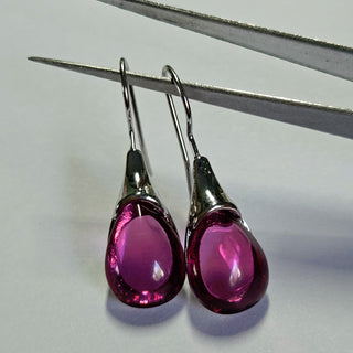 Solid Purple Pink Glass Drop HandMade Earrings Australian Unique Silver Water
