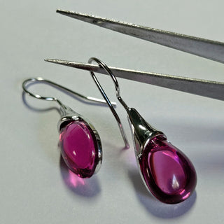 Solid Purple Pink Glass Drop HandMade Earrings Australian Unique Silver Water