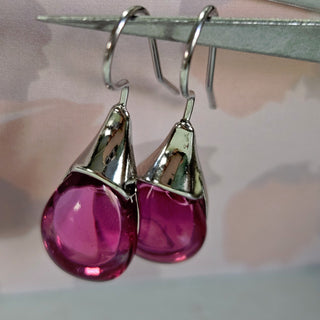 Solid Purple Pink Glass Drop HandMade Earrings Australian Unique Silver Water