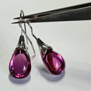 Solid Purple Pink Glass Drop HandMade Earrings Australian Unique Silver Water