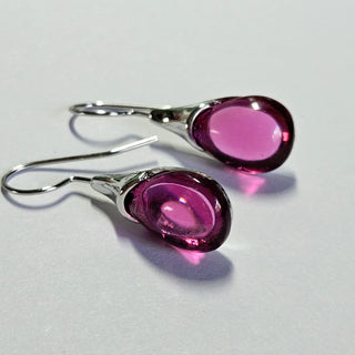 Solid Purple Pink Glass Drop HandMade Earrings Australian Unique Silver Water
