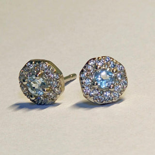 Solid Apatite Stud Octagon + CZ Earrings Australian Genuine Gems Silver RRP$149