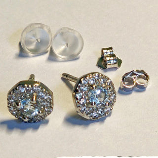 Solid Apatite Stud Octagon + CZ Earrings Australian Genuine Gems Silver RRP$149