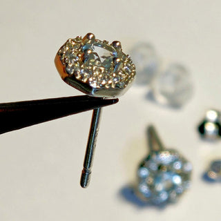 Solid Apatite Stud Octagon + CZ Earrings Australian Genuine Gems Silver RRP$149