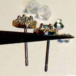 Solid Apatite Stud Octagon + CZ Earrings Australian Genuine Gems Silver RRP$149