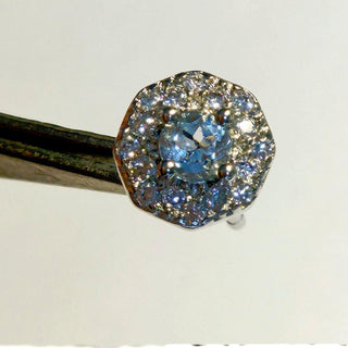 Solid Apatite Stud Octagon + CZ Earrings Australian Genuine Gems Silver RRP$149
