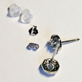 Solid Apatite Stud Octagon + CZ Earrings Australian Genuine Gems Silver RRP$149