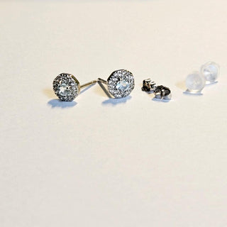 Solid Apatite Stud Octagon + CZ Earrings Australian Genuine Gems Silver RRP$149