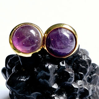 Solid Amethyst Stud 10mm Round Earrings Australian Genuine Gems Gold RRP$90