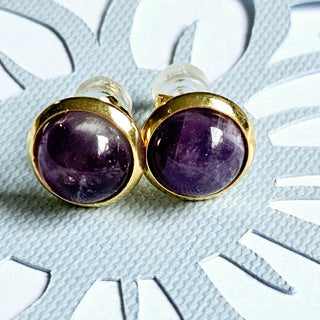 Solid Amethyst Stud 10mm Round Earrings Australian Genuine Gems Gold RRP$90
