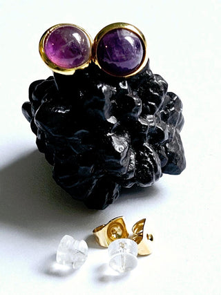 Solid Amethyst Stud 10mm Round Earrings Australian Genuine Gems Gold RRP$90