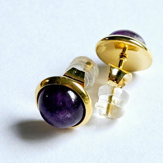Solid Amethyst Stud 10mm Round Earrings Australian Genuine Gems Gold RRP$90