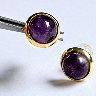 Solid Amethyst Stud 10mm Round Earrings Australian Genuine Gems Gold RRP$90