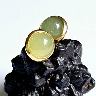 Solid Aventurine Stud 10mm Round Earrings Australian Genuine Gems Gold RRP$90