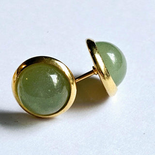 Solid Aventurine Stud 10mm Round Earrings Australian Genuine Gems Gold RRP$90