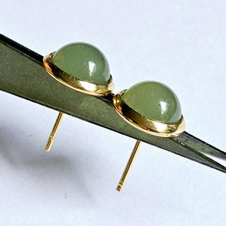 Solid Aventurine Stud 10mm Round Earrings Australian Genuine Gems Gold RRP$90