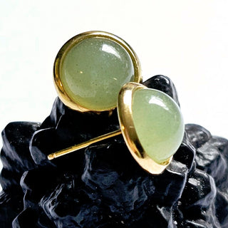 Solid Aventurine Stud 10mm Round Earrings Australian Genuine Gems Gold RRP$90