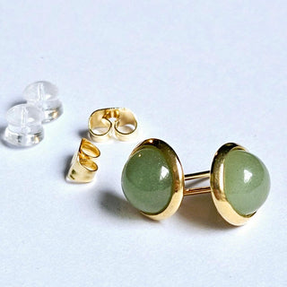 Solid Aventurine Stud 10mm Round Earrings Australian Genuine Gems Gold RRP$90