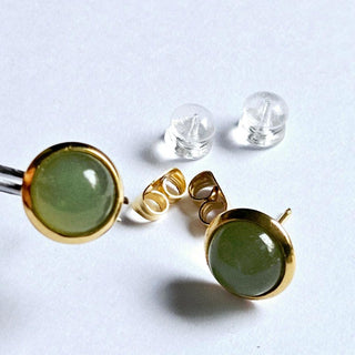 Solid Aventurine Stud 10mm Round Earrings Australian Genuine Gems Gold RRP$90