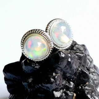 Solid Opal Stud Round Earrings Twist 8mm Australian Genuine Gems Silver RRP$160