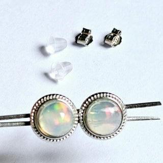 Solid Opal Stud Round Earrings Twist 8mm Australian Genuine Gems Silver RRP$160