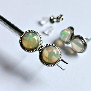 Solid Opal Stud Round Earrings Twist 8mm Australian Genuine Gems Silver RRP$160