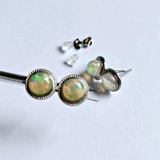 Solid Opal Stud Round Earrings Twist 8mm Australian Genuine Gems Silver RRP$160