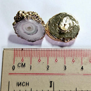 Fascinating Quartz Stalactite Stud Earrings Australian Genuine Gold Electroplate
