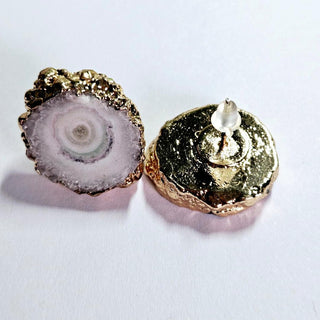 Fascinating Quartz Stalactite Stud Earrings Australian Genuine Gold Electroplate