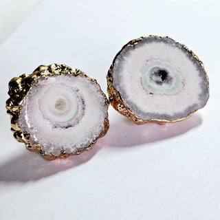 Fascinating Quartz Stalactite Stud Earrings Australian Genuine Gold Electroplate
