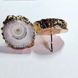 Fascinating Quartz Stalactite Stud Earrings Australian Genuine Gold Electroplate