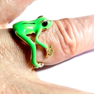 Artisan Green Enamel Frog Ring Adjustable Size Jewellery Jewelry Hand Made NEW