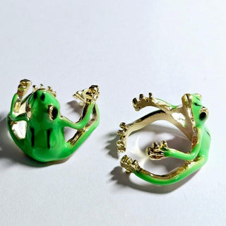 Artisan Green Enamel Frog Ring Adjustable Size Jewellery Jewelry Hand Made NEW