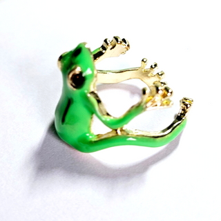 Artisan Green Enamel Frog Ring Adjustable Size Jewellery Jewelry Hand Made NEW