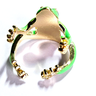 Artisan Green Enamel Frog Ring Adjustable Size Jewellery Jewelry Hand Made NEW