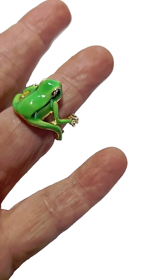Artisan Green Enamel Frog Ring Adjustable Size Jewellery Jewelry Hand Made NEW