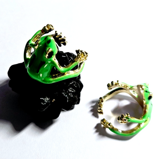 Artisan Green Enamel Frog Ring Adjustable Size Jewellery Jewelry Hand Made NEW