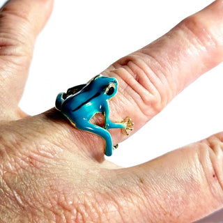 Artisan Blue Enamel Frog Ring Adjustable Size Jewellery Jewelry Hand Made NEW