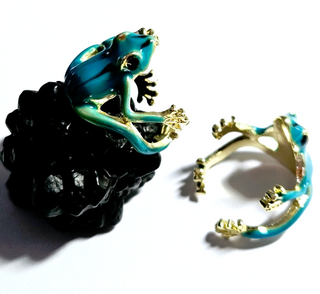 Artisan Blue Enamel Frog Ring Adjustable Size Jewellery Jewelry Hand Made NEW