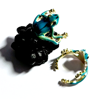 Artisan Blue Enamel Frog Ring Adjustable Size Jewellery Jewelry Hand Made NEW