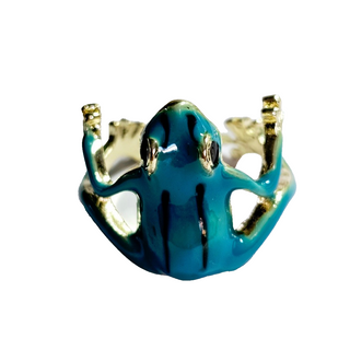 Artisan Blue Enamel Frog Ring Adjustable Size Jewellery Jewelry Hand Made NEW