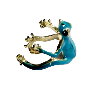 Artisan Blue Enamel Frog Ring Adjustable Size Jewellery Jewelry Hand Made NEW